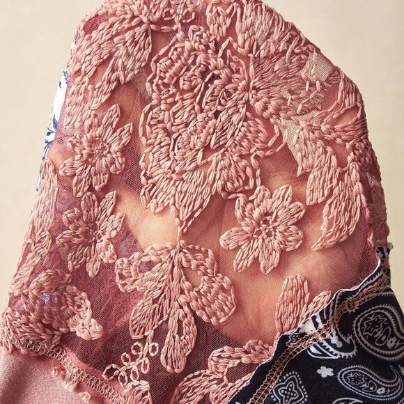 Coral Pink Boho Women's Countryside Vacation Knit Blouse - Picture 6 of 6